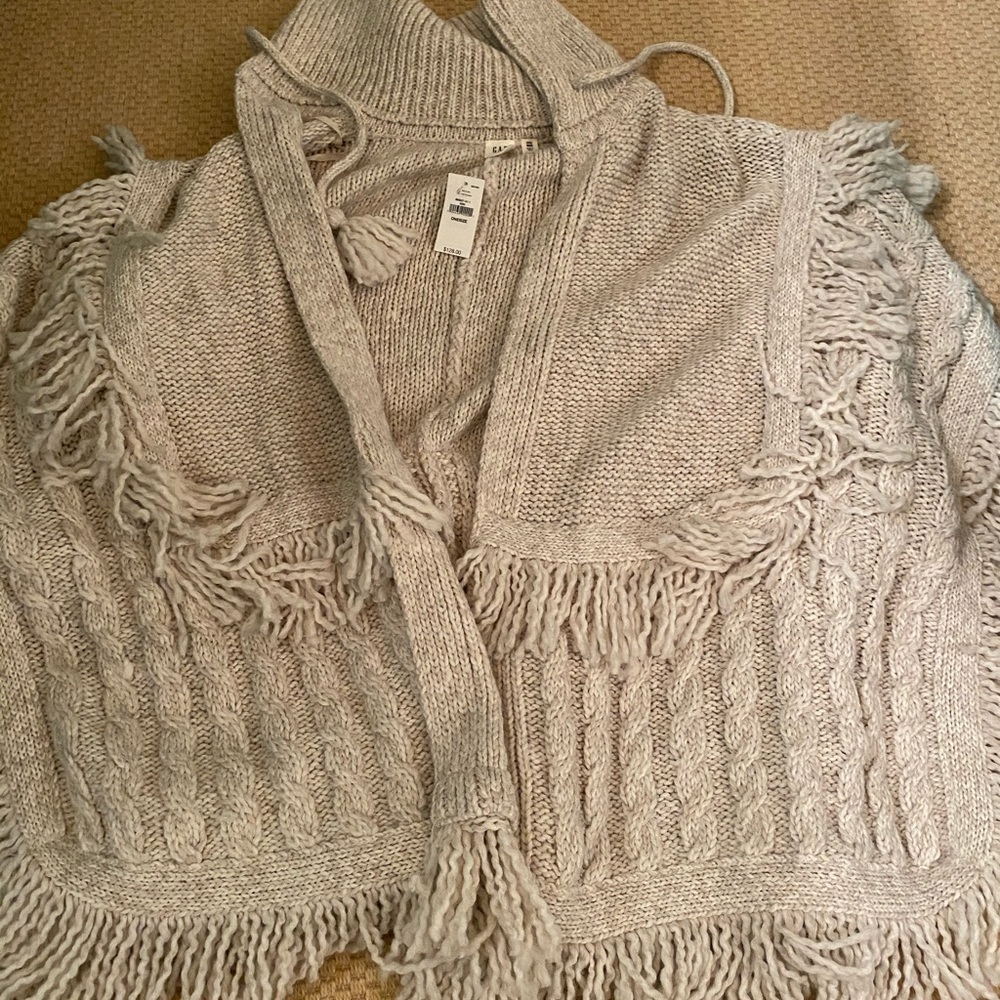 Gap Gray Poncho with Fringe